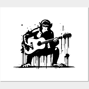 monkey plays the guitar Posters and Art